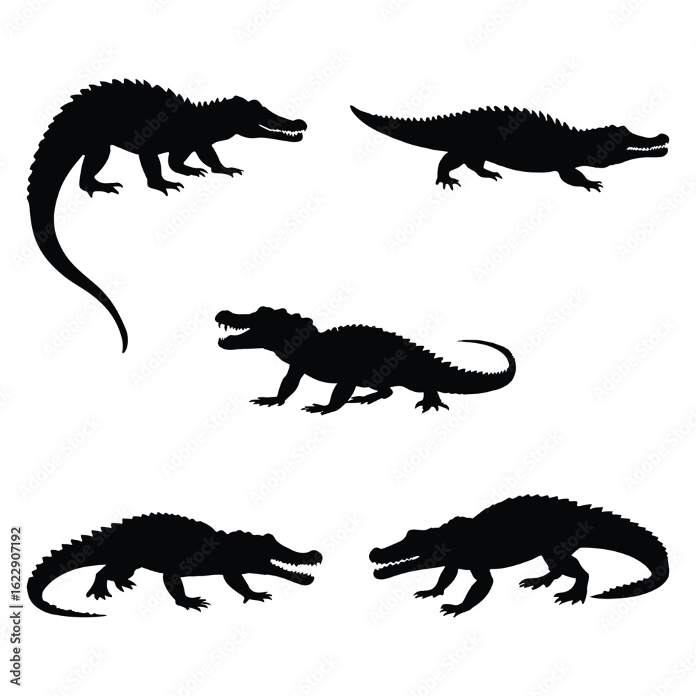 Fototapeta premium Set of crocodile silhouette 