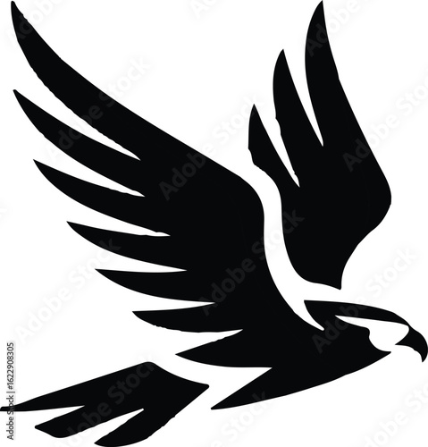 A logo design featuring a stylized falcon