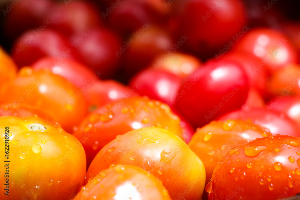 Ripe tomatoes in a fresh vegetable shop Ripe tomatoes in a fresh vegetable shop