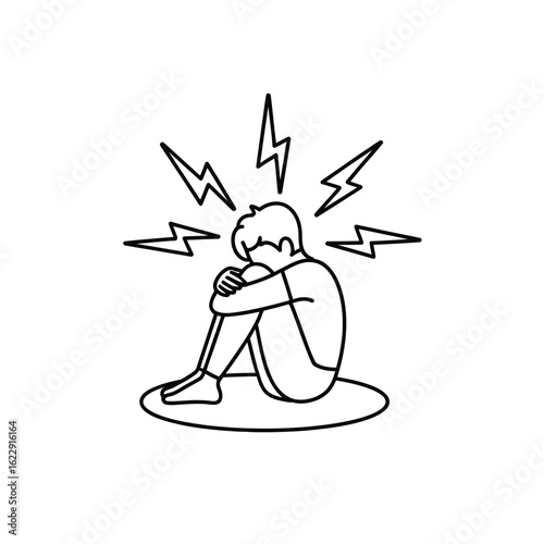 Person experiencing stress with lightning bolts emanating from their head