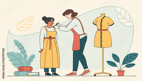 lady tailor check the size of woman