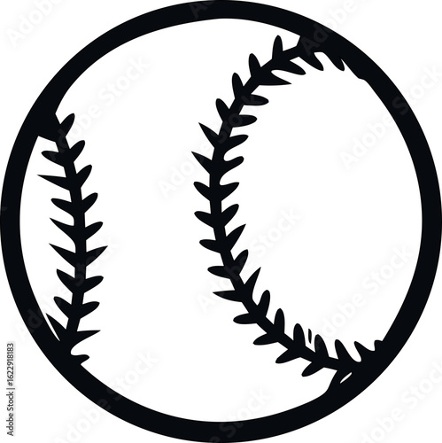 Minimal vector silhouette of a baseball with detailed seam lines. Great for sports illustrations, baseball event promos, or retro designs.