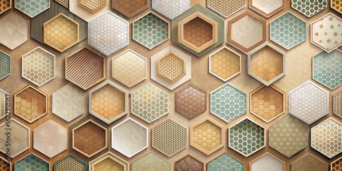 Abstract Hexagonal Pattern Design with Varied Textures and Earthy Tones