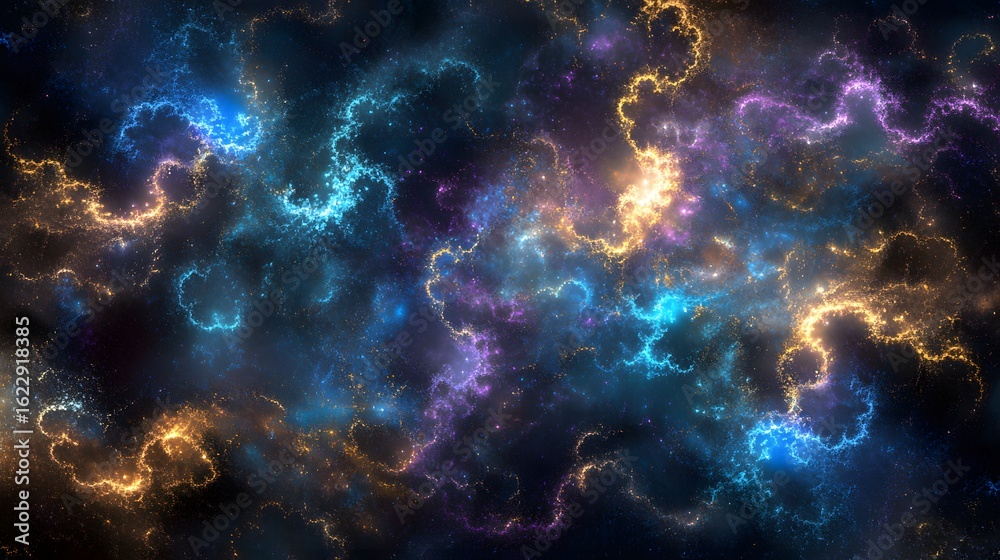 Fototapeta premium Cosmic Nebula Swirls Blue Purple Gold Space Background