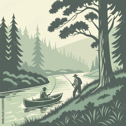 fishing on the river forest