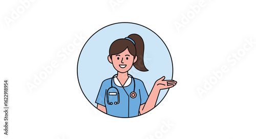 A Cheerful Female Medical Professional Offers Guidance and Support with a Friendly Gesture