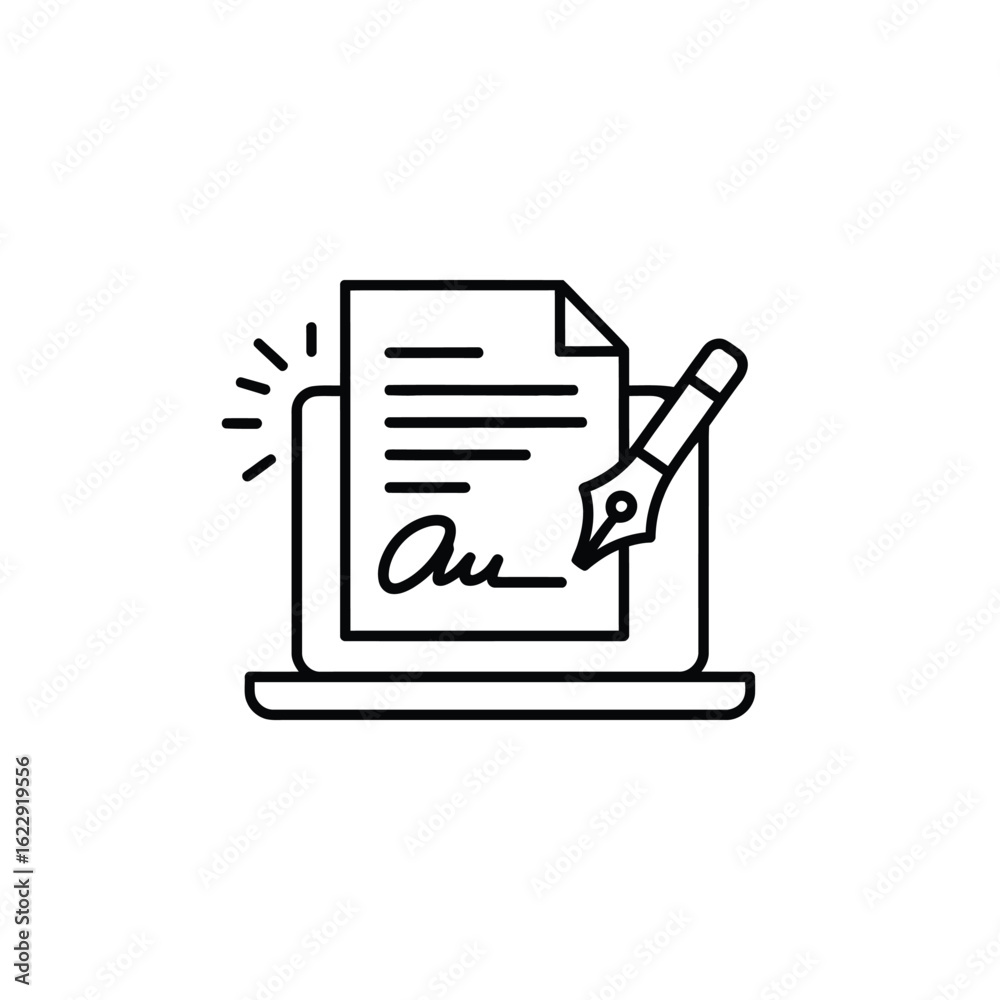 Digital signature on document icon representing online agreement Digital signature on document icon representing online agreement