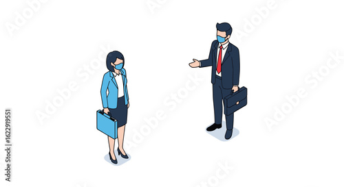 Two Business Professionals Maintaining Physical Distance During A Meeting