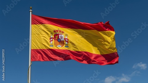 Spanish Flag atop a pole against the sky