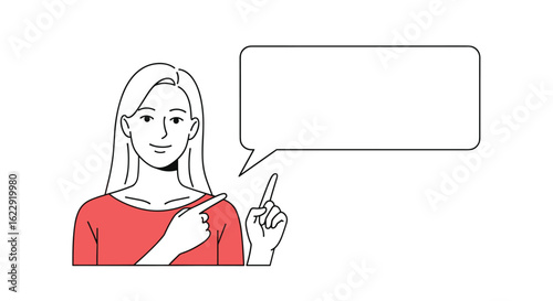 Woman Showing Something With Her Finger In A Simple Outline Drawing
