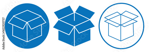 Open box icon. Box icons set. Shipping, delivery box or container icons. Carton box simple icon collection. Delivery symbol Empty open shipping box or unboxing line art. Cardboard box icon set eps 10
