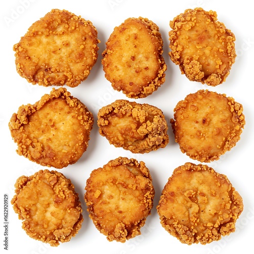 large crispy taiwanese fried chicken cutlet, top view ,isolated on white background