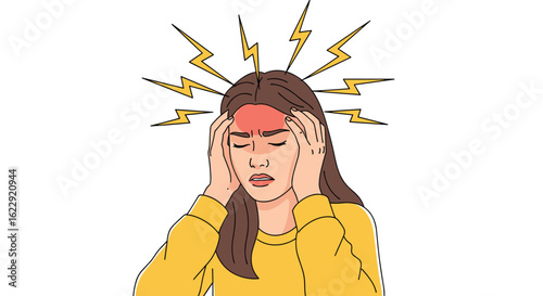 Woman Holding Head Experiencing Intense Migraine Pain and Stress