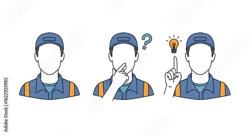 Person in work uniform thinking and having an idea development concept