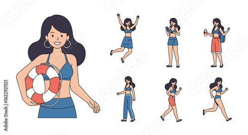 Collection of Happy People Enjoying Summer Vacation Activities Outdoors