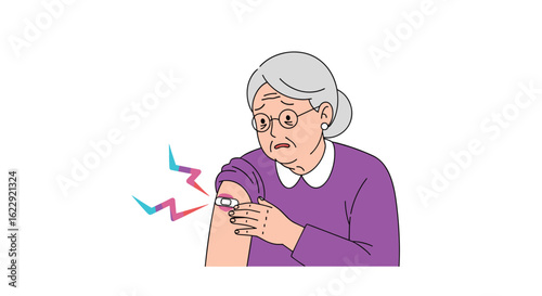 Elderly Woman Receives Vaccination Injection in Arm Showing Discomfort