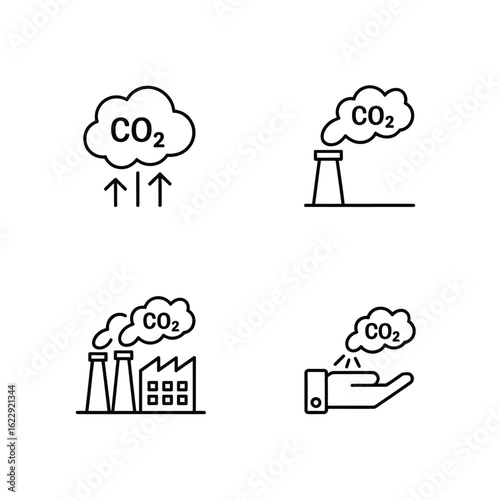 Carbon dioxide emissions and environmental impact icons