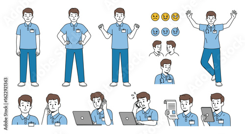 Healthcare Professional Poses And Expressions Showing Various Activities And Emotions