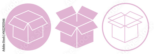 Open box icon. Box icons set. Shipping, delivery box or container icons. Carton box simple icon collection. Delivery symbol Empty open shipping box or unboxing line art. Cardboard box icon set eps 10