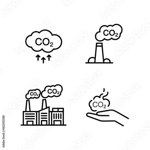 Carbon dioxide emission icons representing pollution and environmental impact