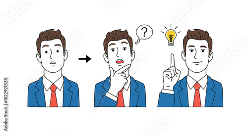 A Man Contemplates a Problem and Then Finds a Brilliant Solution Illustration