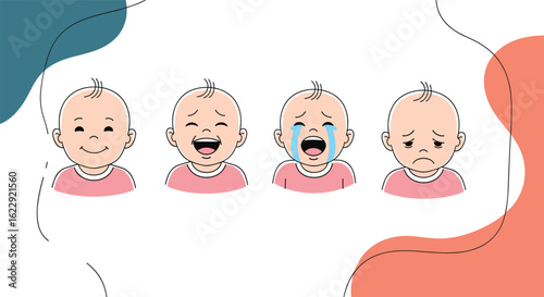 Babys Emotional Faces Expressing Happiness Sadness Laughter and Crying