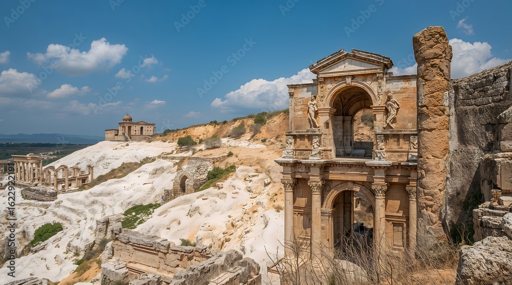 Naklejka premium Ancient Roman Ruins with Castle Views