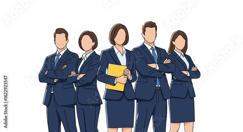Professional business team standing confidently together working as a cohesive unit