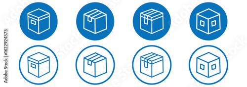 Cardboard box icon set. Carton container unpacking process vector illustration. Empty cargo package symbol for shipping or delivery service. Isometric transportation boxes set. product, gift, box 