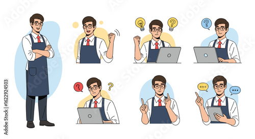 Illustrations of a Business Professional Demonstrating Various Thinking and Working Scenarios