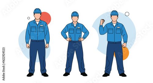 Three Construction Workers Posing in Uniforms Standing Ready to Work Together