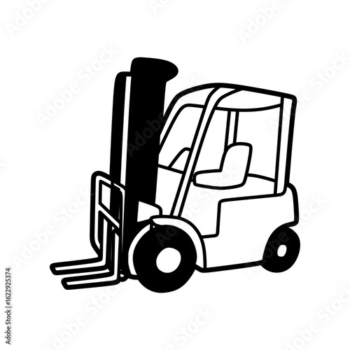 black and white simple image of a forklift facing left