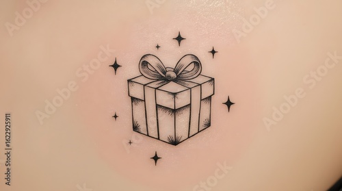 Small Tattoo of Gift Box with Star Design