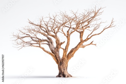 Isolated, bare, desert tree against white