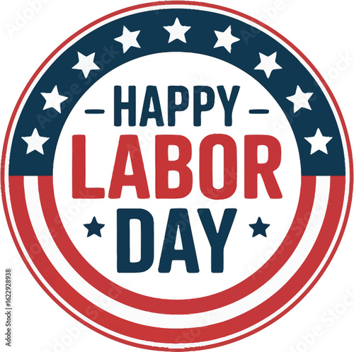 Happy Labor Day Circular Emblem with Stars and Stripes