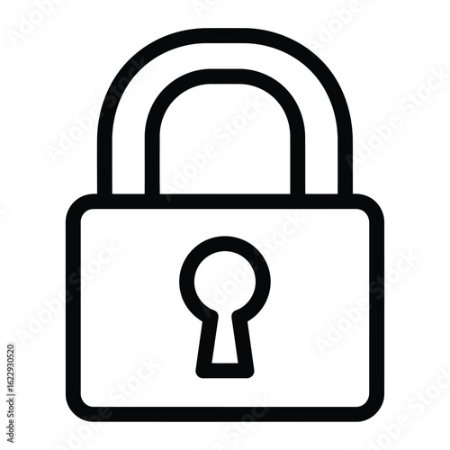 Vector illustration of 3d illustration of black outline of a padlock isolated on white background