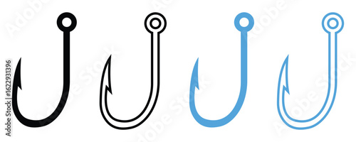 Fishing Hook Vector Set – Illustrated Knots and Tackle Icons for Outdoor, Angling, and Nautical Designs.