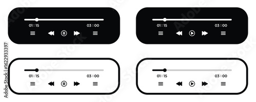 Audio and Video Player UI Vector – Media Controls and Progress Bar for Streaming Apps.