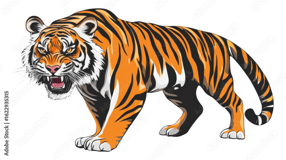 Obraz premium Fierce tiger, orange and black stripes, wild animal, predator isolated on Transparent Background