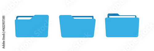 
Folders icon. Folders with documents. Open folder and close folder. Document directory sign. Data office folder file. Set of flat icons folder for your web site design, app, UI. Vector illustration