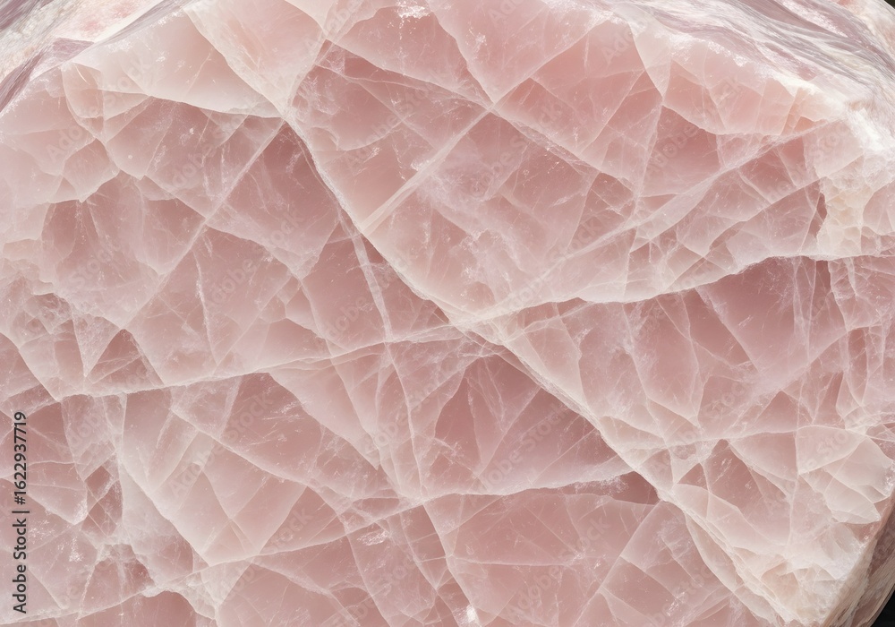 Fototapeta premium Stunning close-up reveals the delicate beauty of a raw rose quartz crystal stone texture