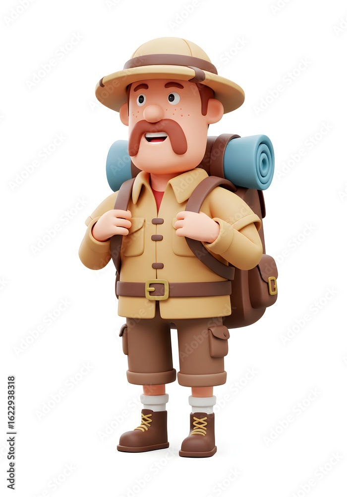 Obraz premium 3D Cartoon Explorer with Backpack, Adventure Concept