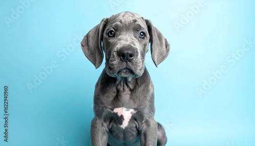 Adorable Blue Great Dane Puppy with Expressive Eyes, Generated image