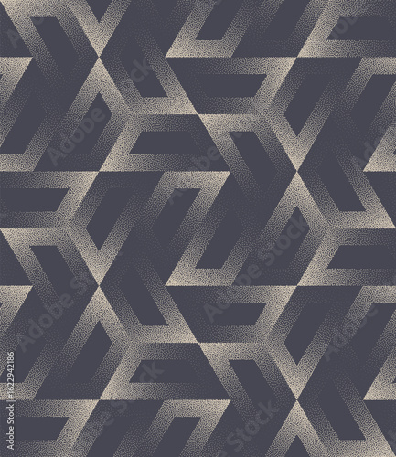 Trapeze shaped geometric seamless pattern trend grainy textured vector abstract background. Monochromatic halftone art illustration for modern tileable backdrops. Repetitive abstraction for wallpaper