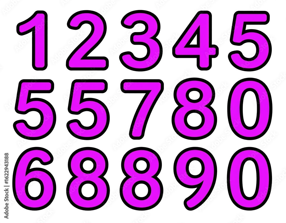 Array of stylish, pink outlined numerals on a white background with educational appeal