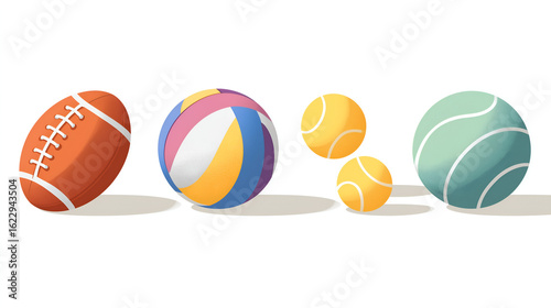 Collection of sports balls: A vibrant collection showcases a diverse array of sports balls, each representing a different game, united by their spherical shape and recreational purpose. 