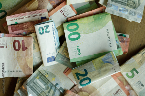 Close-up of various euro ba...