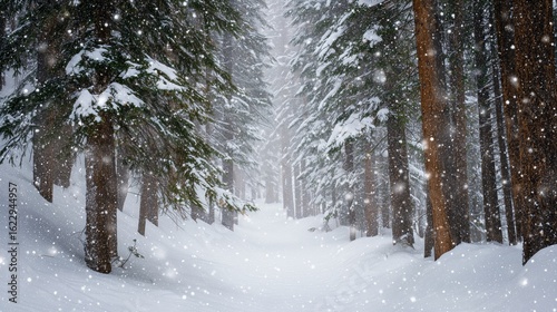 Wallpaper Mural Snowy Forest Path Through Evergreen Trees Torontodigital.ca