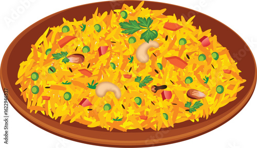 Veg Pulao or Veg Biryani in a Plate Stock Vector. Indian Food Vector Illustration (Royalty Free)
