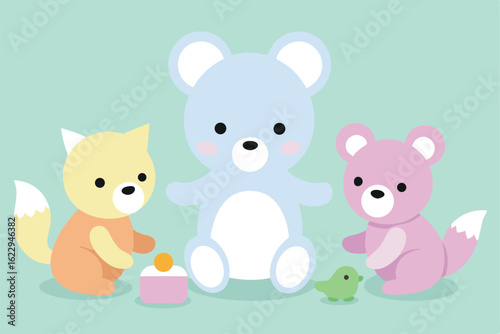 cute baby animals in diapers with toys  pastel col (1).eps